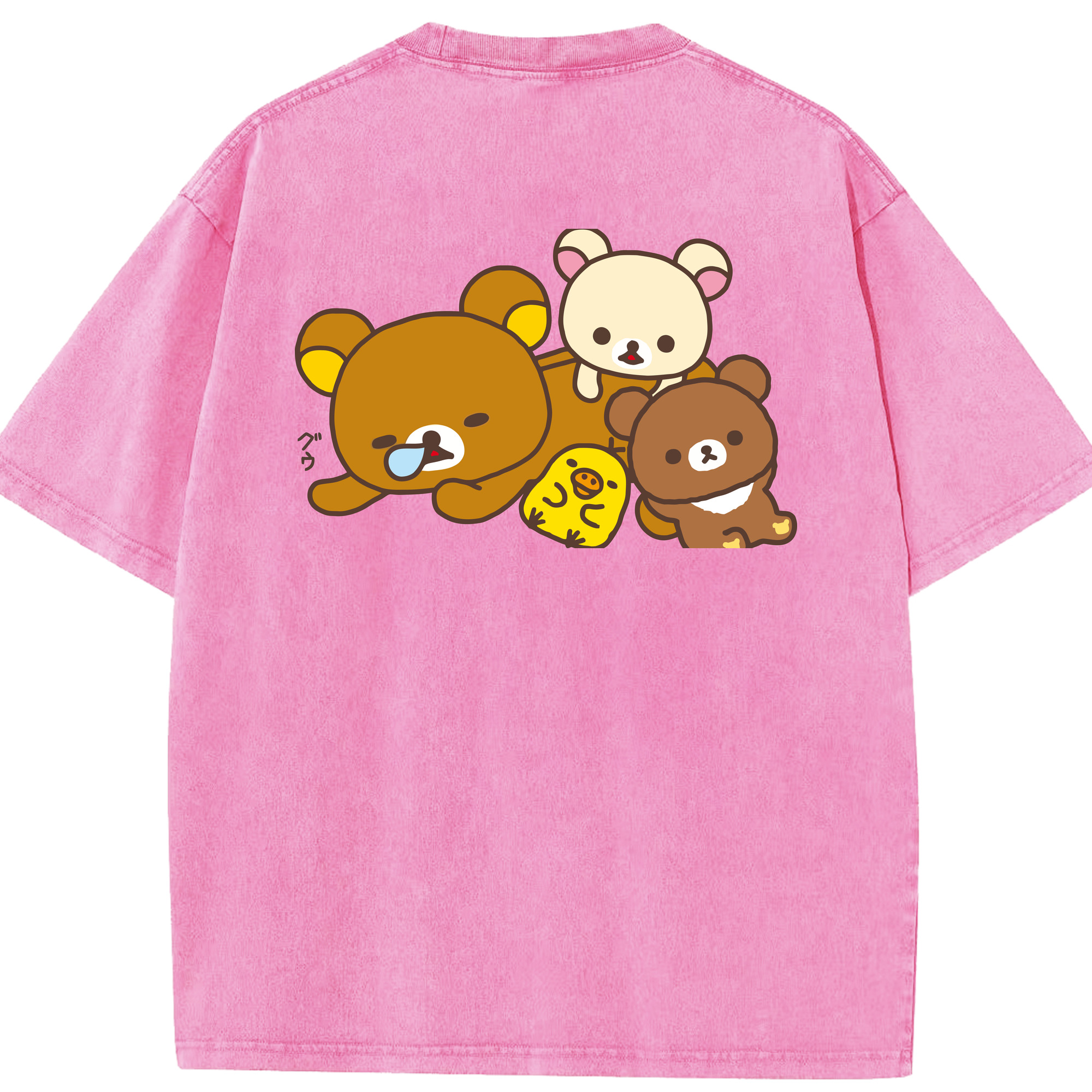 （画像用） リラックマ リラックマ キイロイトリ Rilakkuma Korilakkuma Kiiroitori 綿100% ヴィンテージ風 半袖Tシャツ（背面プリント）
